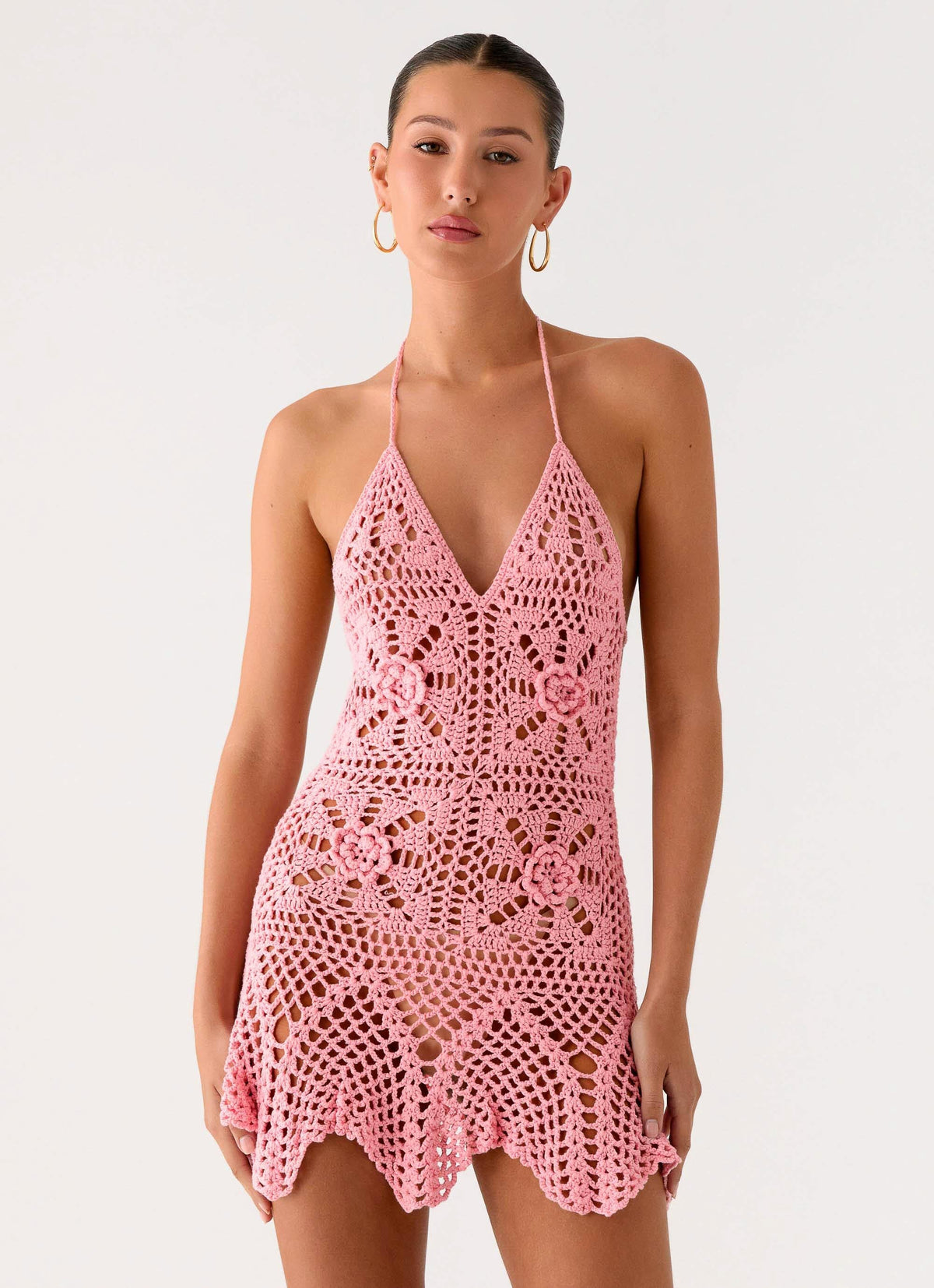 Beach Days Crochet Mini Dress - Pink