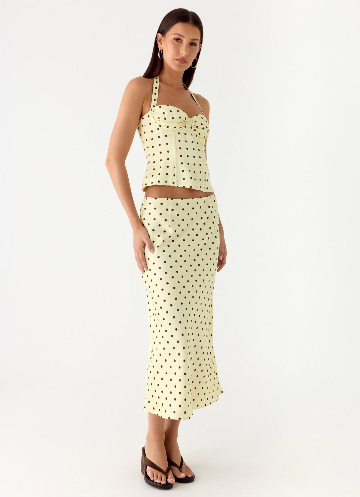 Breanne Midi Skirt - Yellow Polka Dot