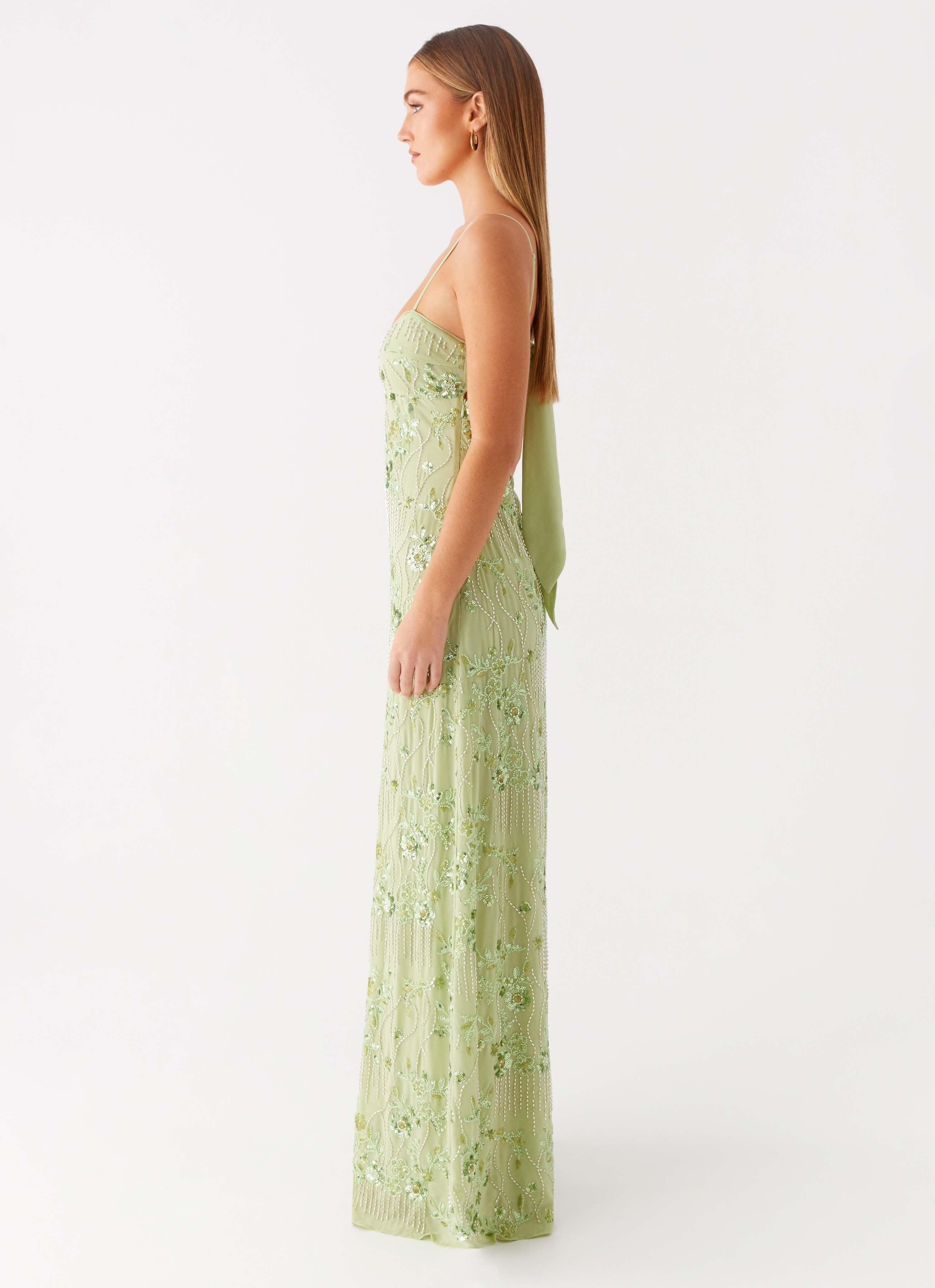 Celandine Beaded Maxi Dress - Lime