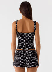 Coastline Bustier Top - Black Polkadot