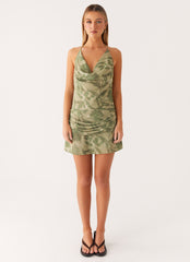 Cyna Cowl Mini Dress - Jade Fern