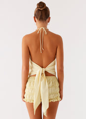 Dalila Beaded Tie Back Top - Yellow Floral