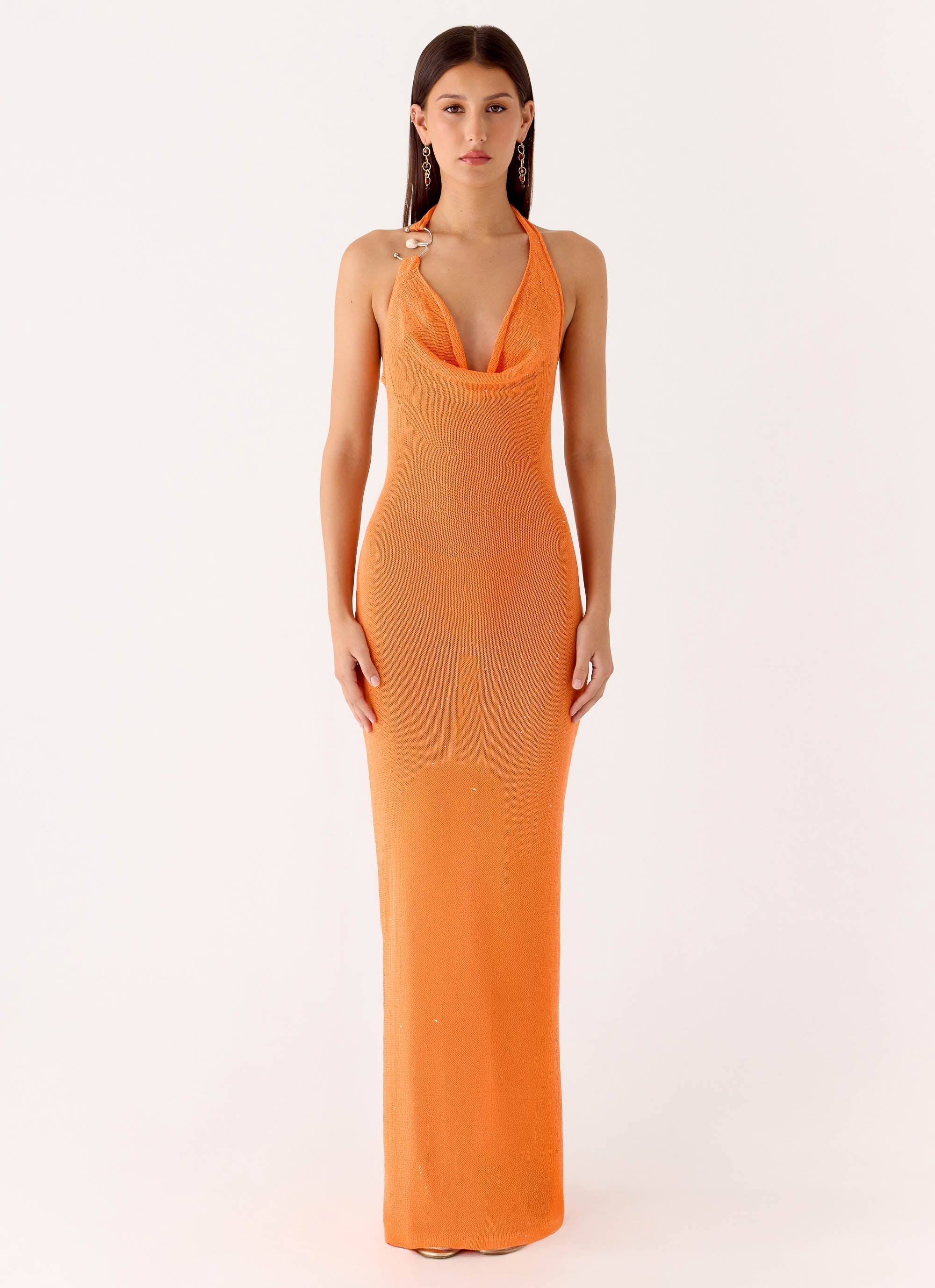 Delfina Cowl Knit Maxi Dress - Orange