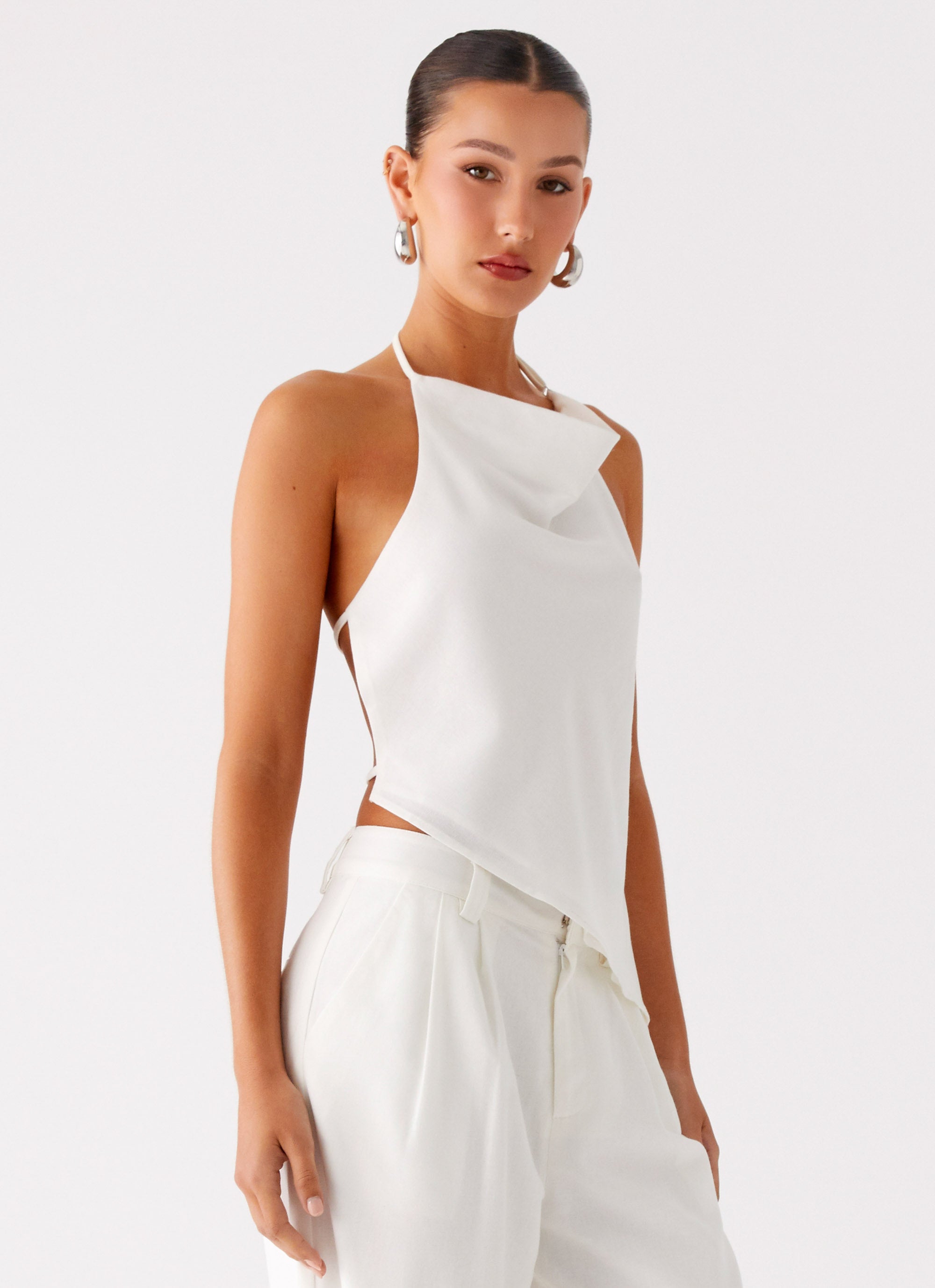 Delong Backless Linen Top - White