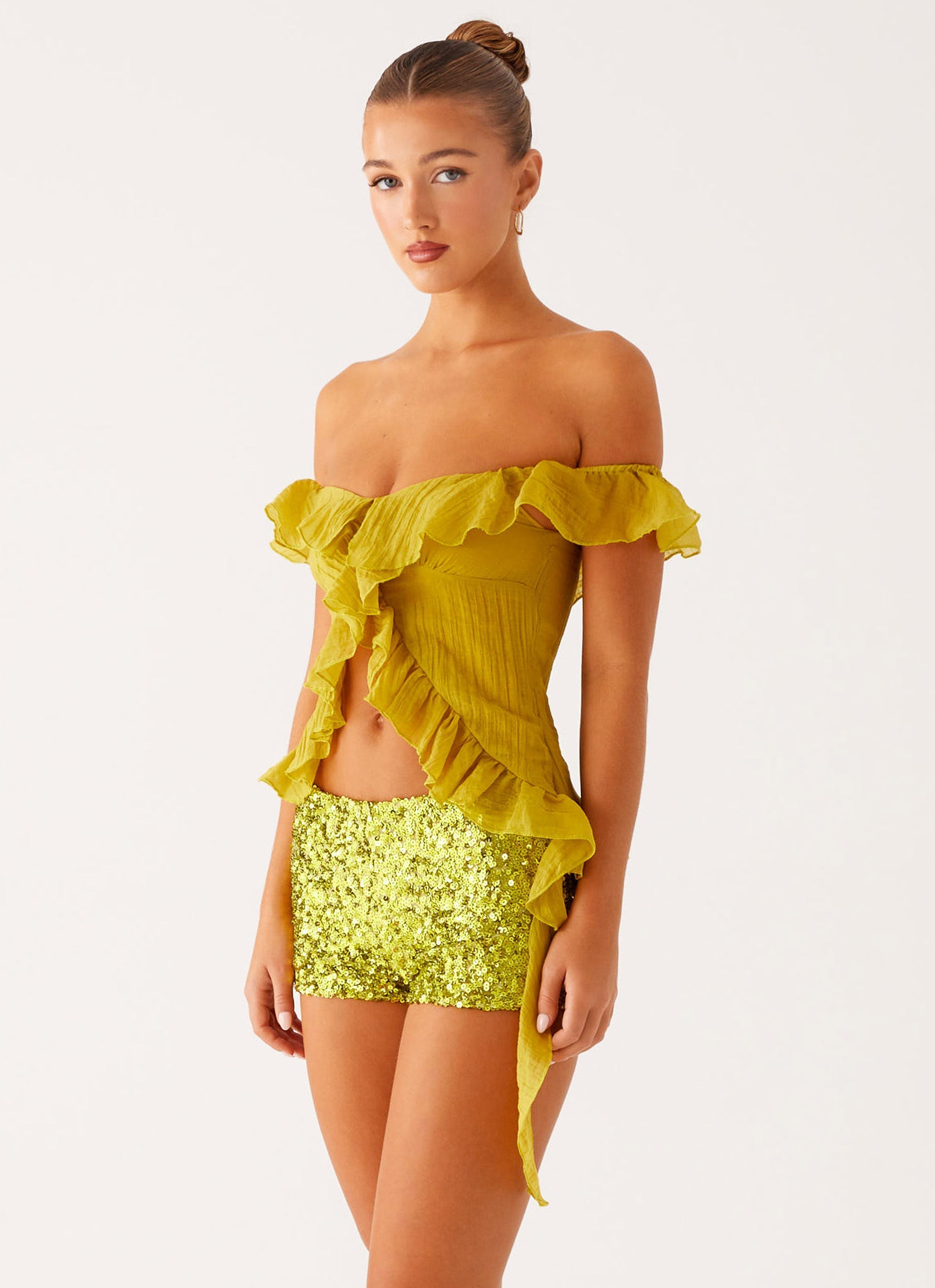 Dylan Off Shoulder Top - Lime