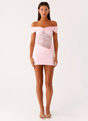 Either Way Off Shoulder Mini Dress - Baby Pink