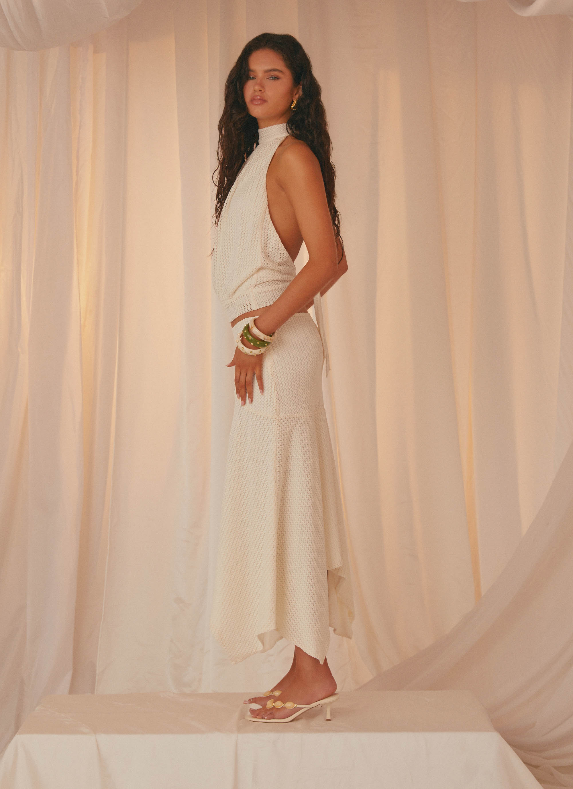 Evaden Low Rise Midi Skirt - Ivory