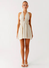 Figaro Halter Mini Dress - Taupe Stripe