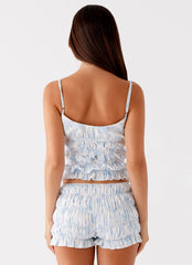 Girls Like Us Ruched Mini Shorts - Blue Floral