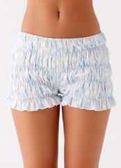 Girls Like Us Ruched Mini Shorts - Blue Floral