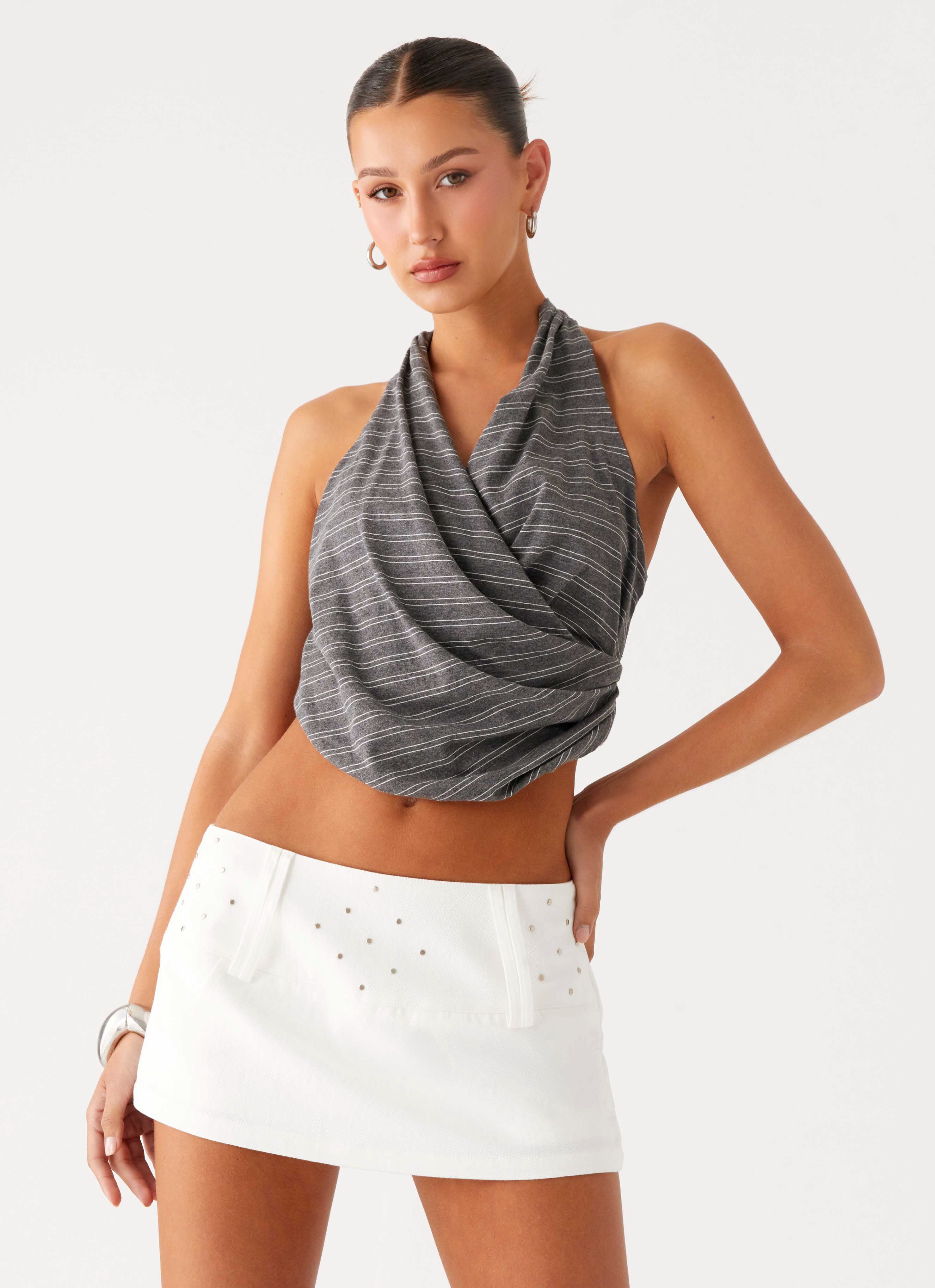 Hot Shot Studded Denim Mini Skort - White