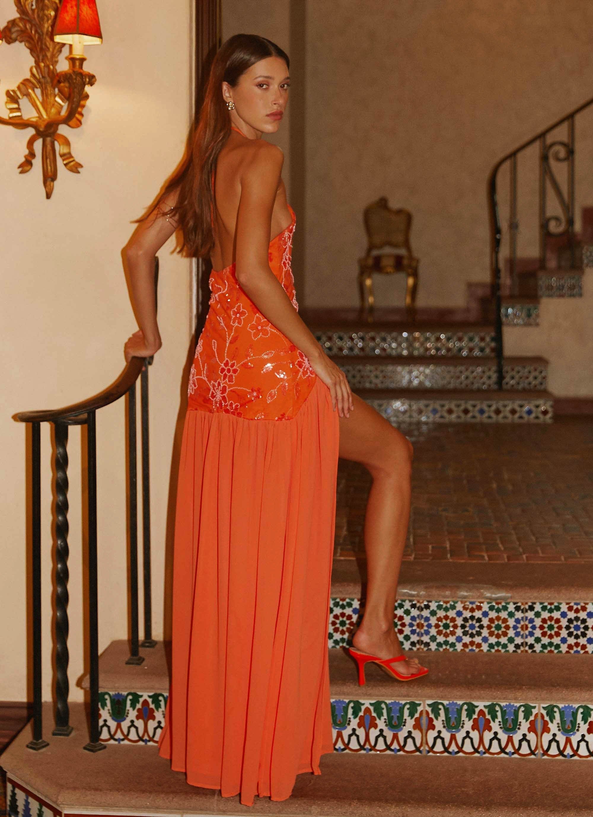 Janelle Beaded Maxi Dress - Orange
