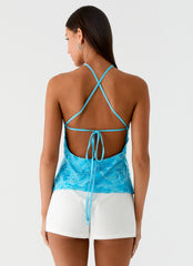 Janelle Beaded Halter Top - Blue