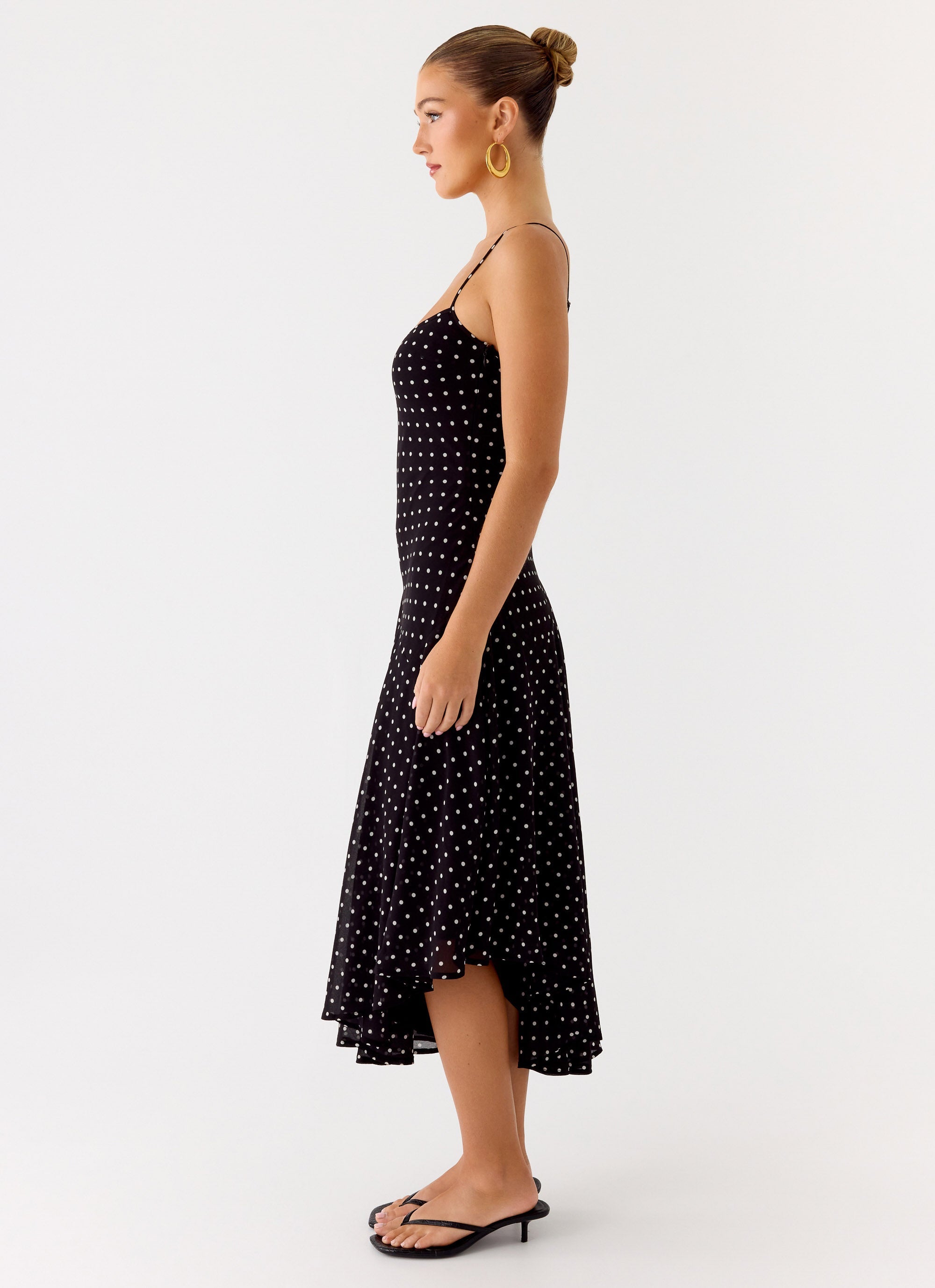 Keep You Waiting Midi Dress - Black Polkadot