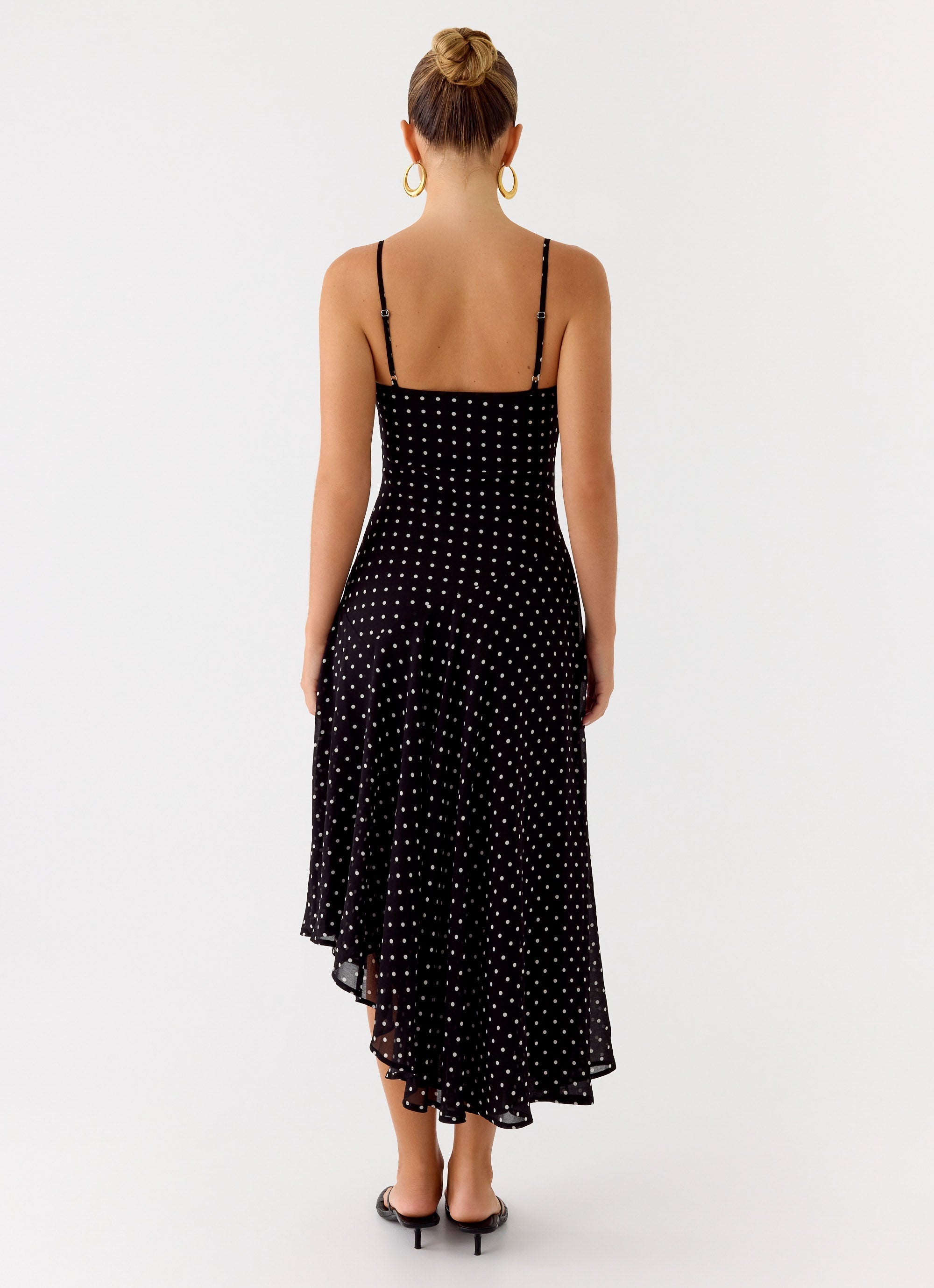 Keep You Waiting Midi Dress - Black Polkadot