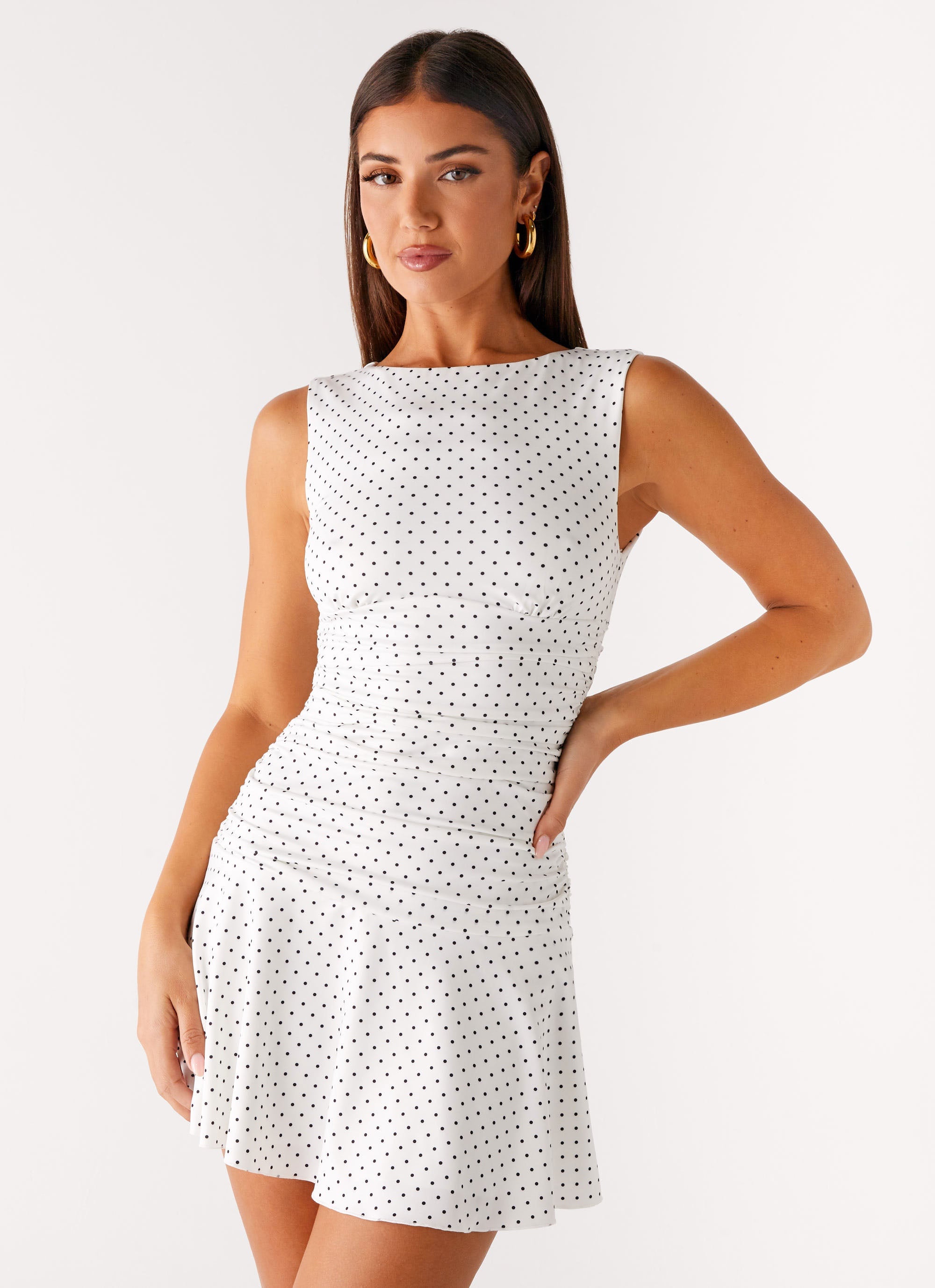 Kelda Mini Dress - White Polka Dot