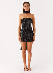 Kiesha Strapless Scarf Mini Dress - Black