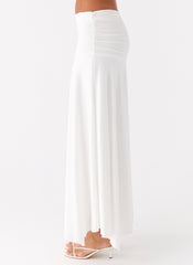 Liana Ruched Maxi Skirt - White