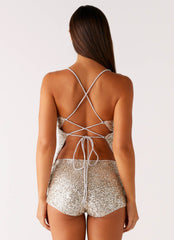 Maelis Low Rise Sequin Mini Shorts - Silver