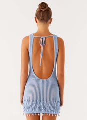 Miracle Beaded Crochet Mini Dress - Blue