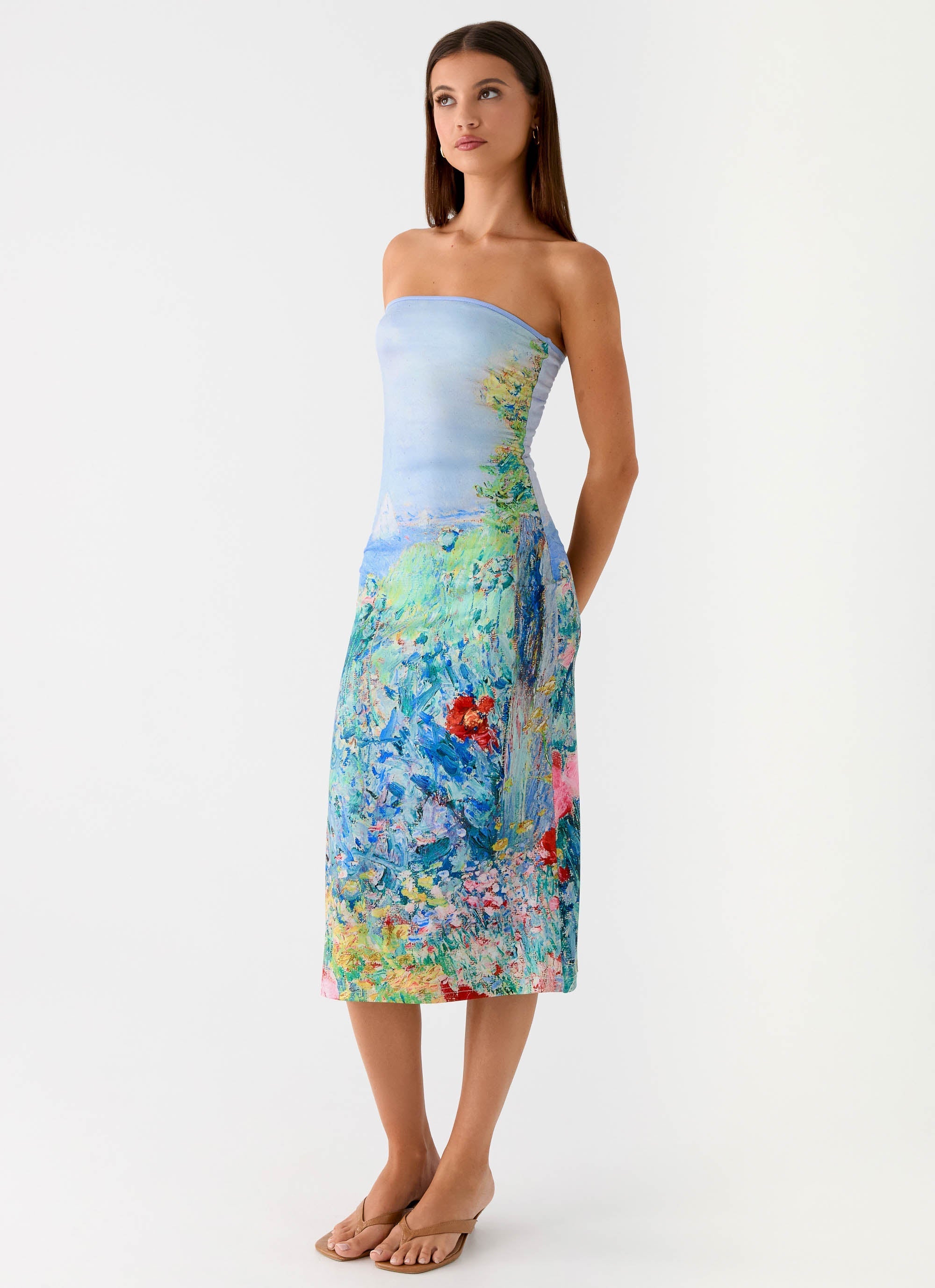 Niko Strapless Midi Dress - Spring Garden