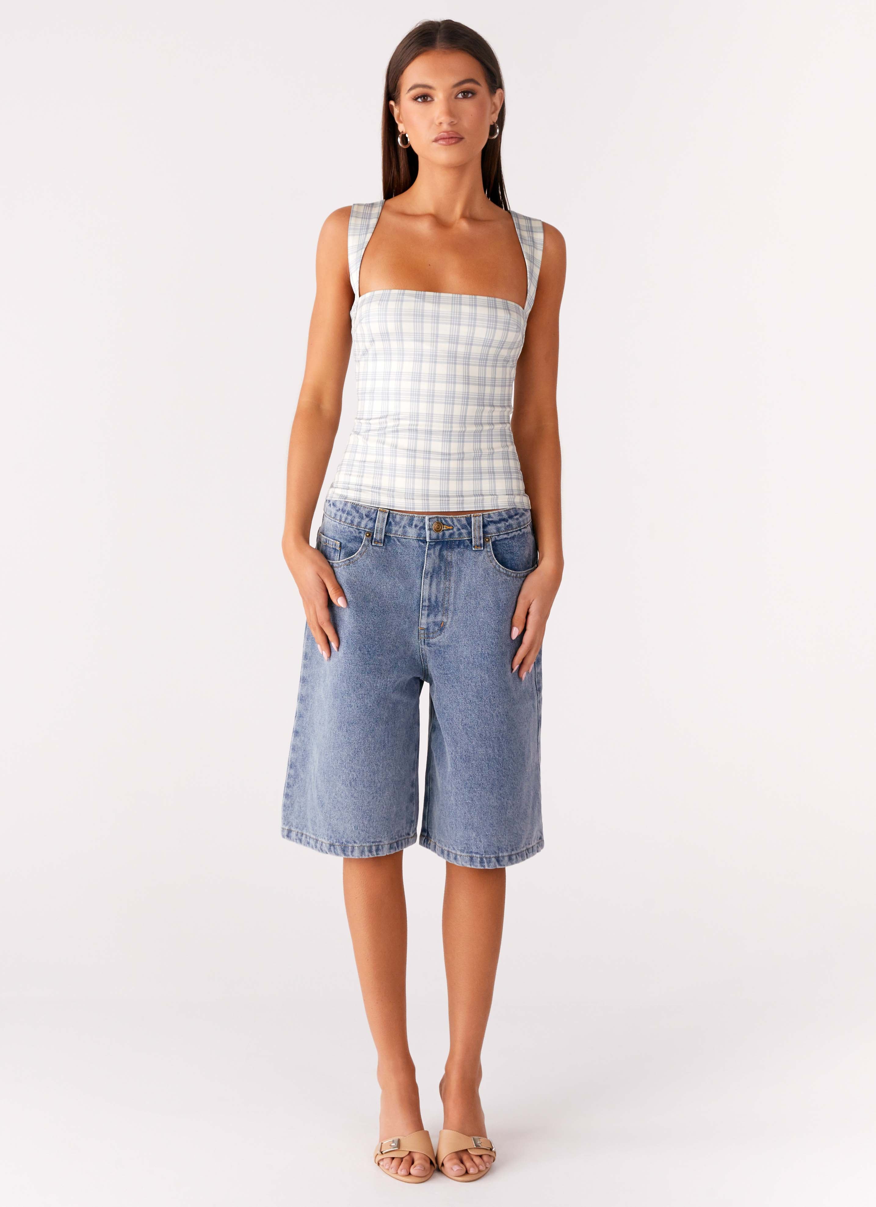 No Drama Strap Top - Grey Check