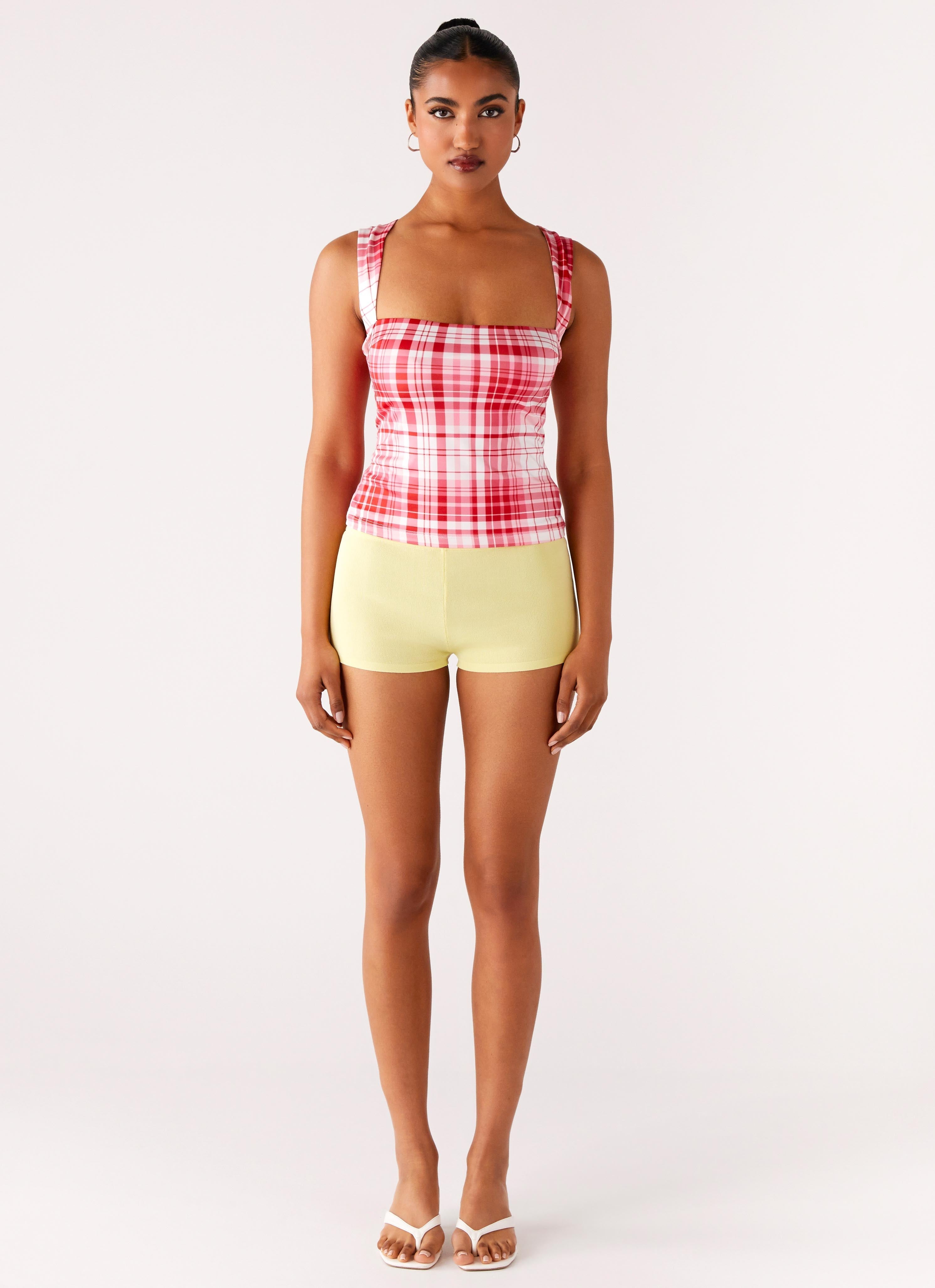 No Drama Strap Top - Pink Check