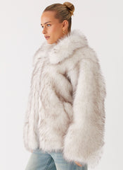 Novera Faux Fur Jacket - White Grey