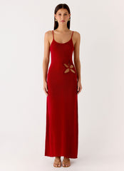 Palm Breeze Flower Crochet Maxi Dress - Burnt Red