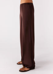 Palm Cove Satin Pants - Chocolate