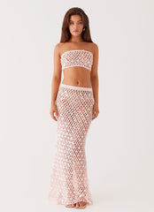 Evissa Crochet Strapless Crop Top - Pink