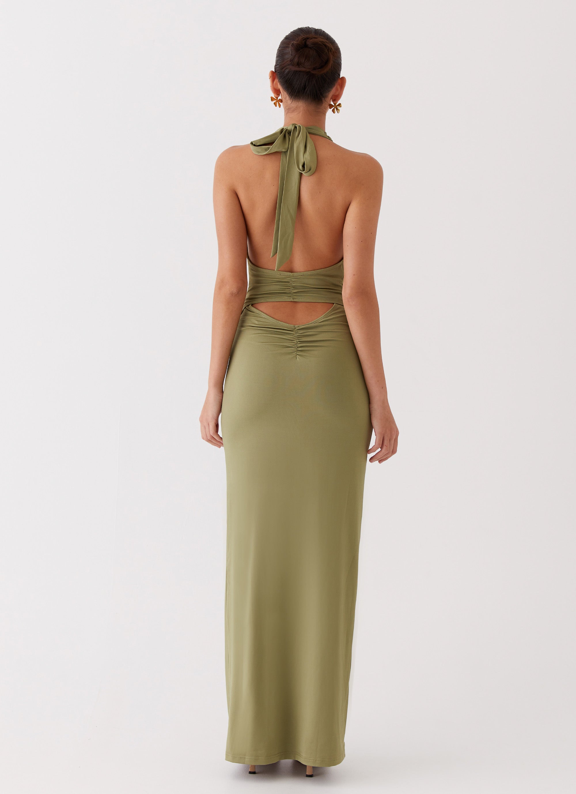 Whisked Away Halterneck Maxi Dress - Olive