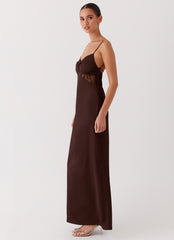 Dream Sight Lace Satin Maxi Dress - Chocolate