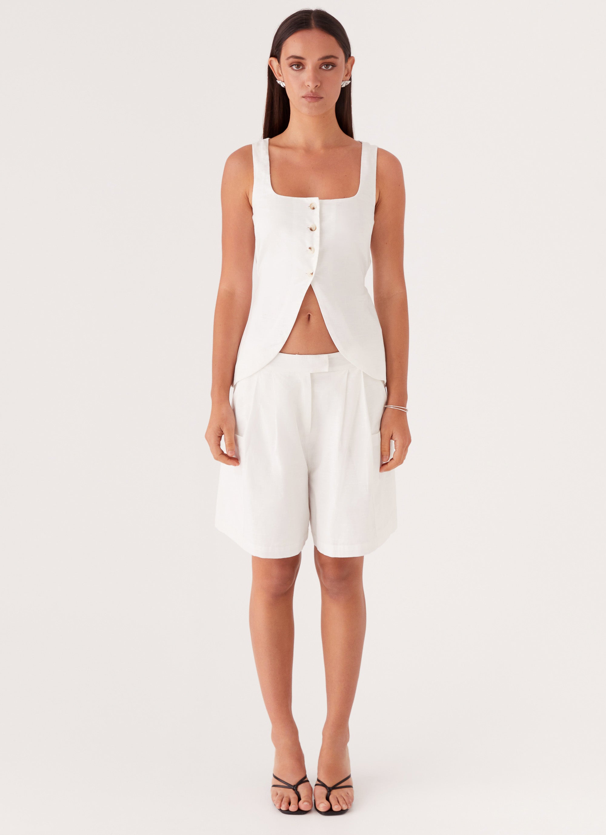 Tiona Linen Shorts - White