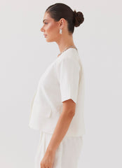 Hacienda Linen Short Sleeve Blazer - White