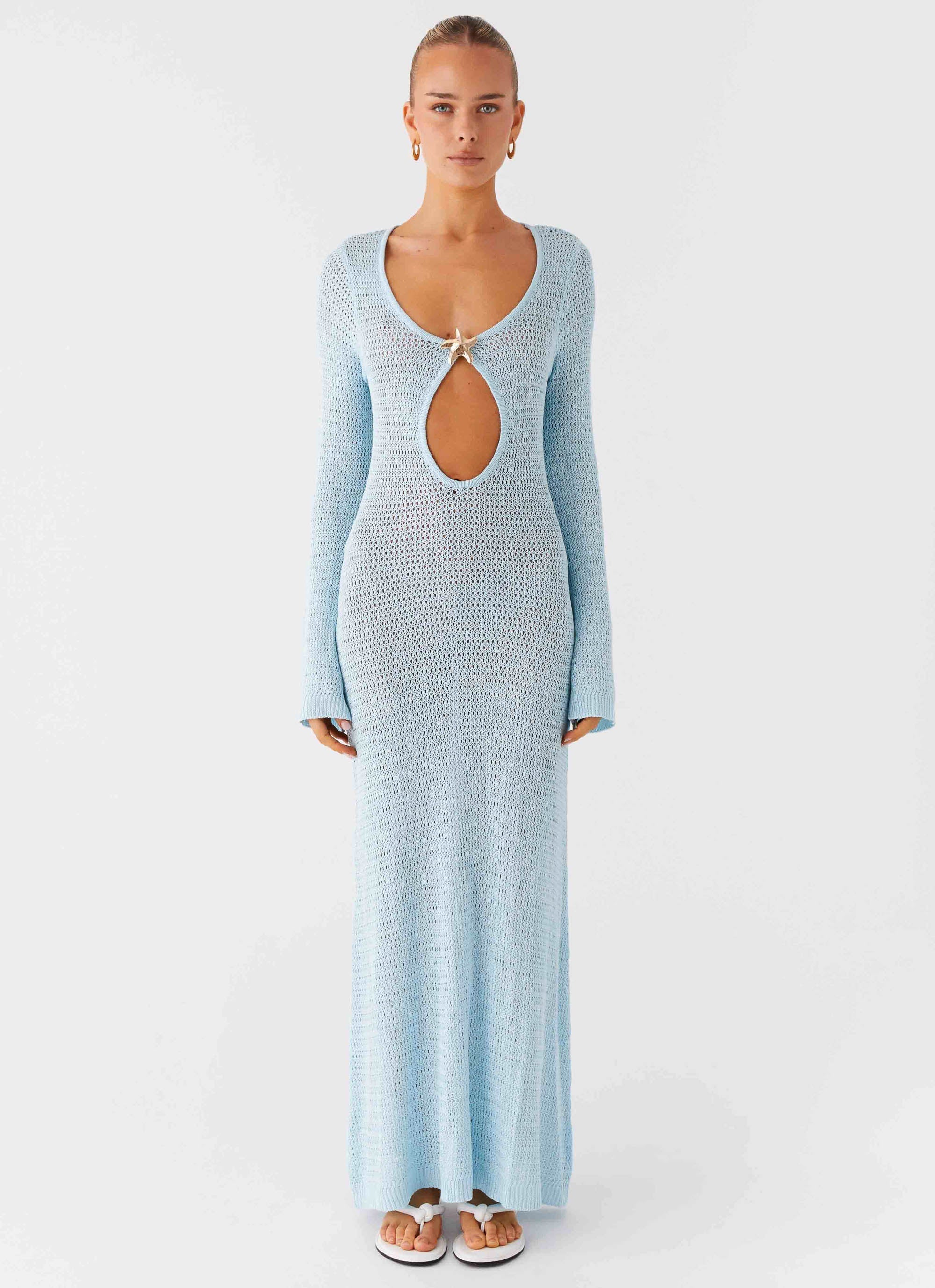 Seascape Chochet Maxi Dress - Blue