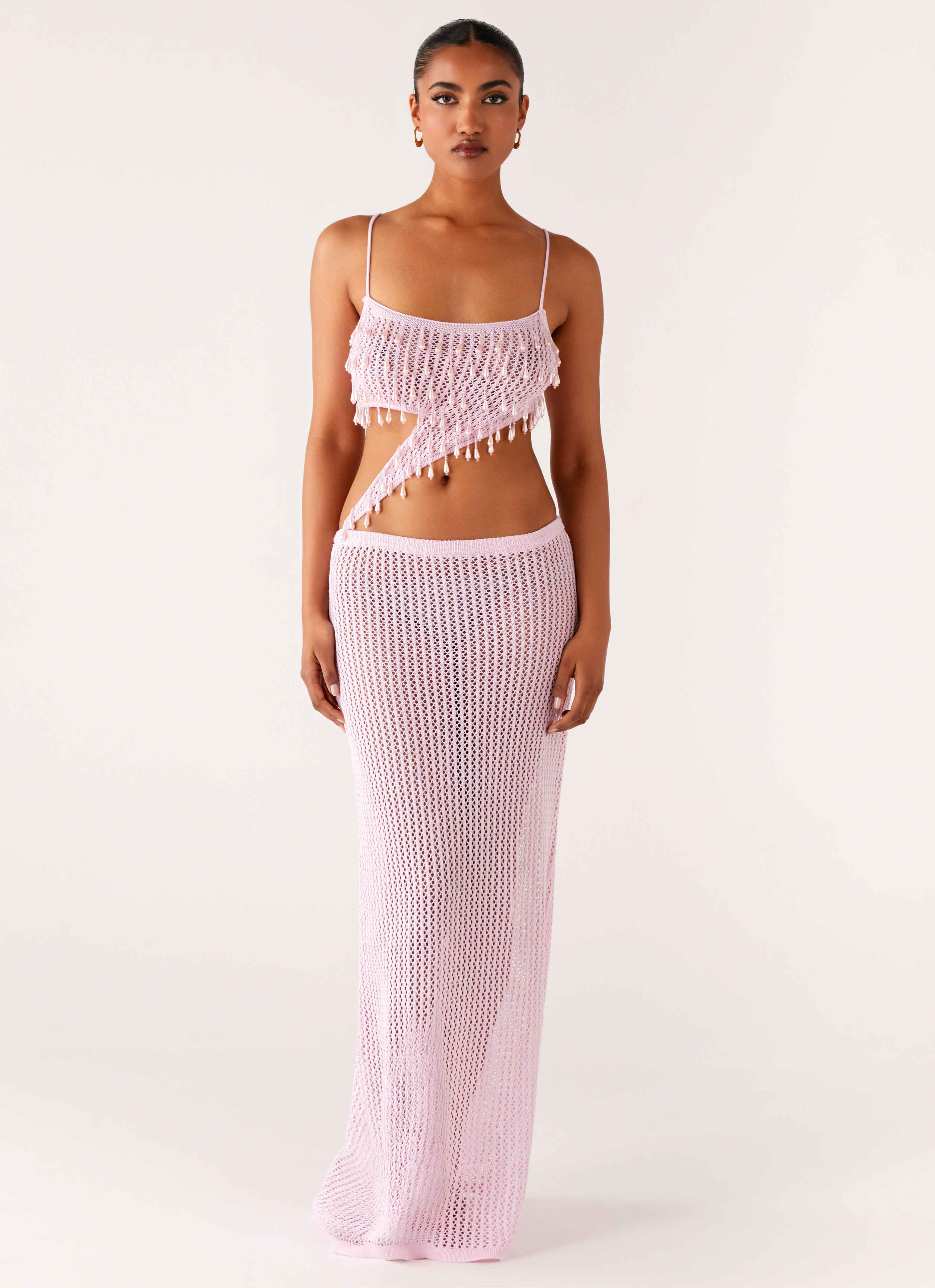 Shellbound Crochet Maxi Dress - Pink
