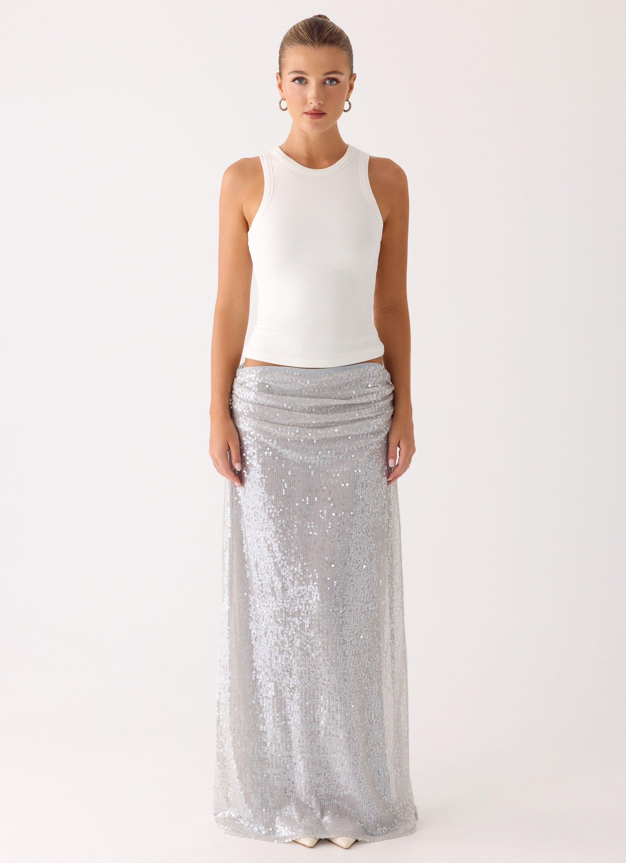 Susie Sequin Maxi Skirt - Silver