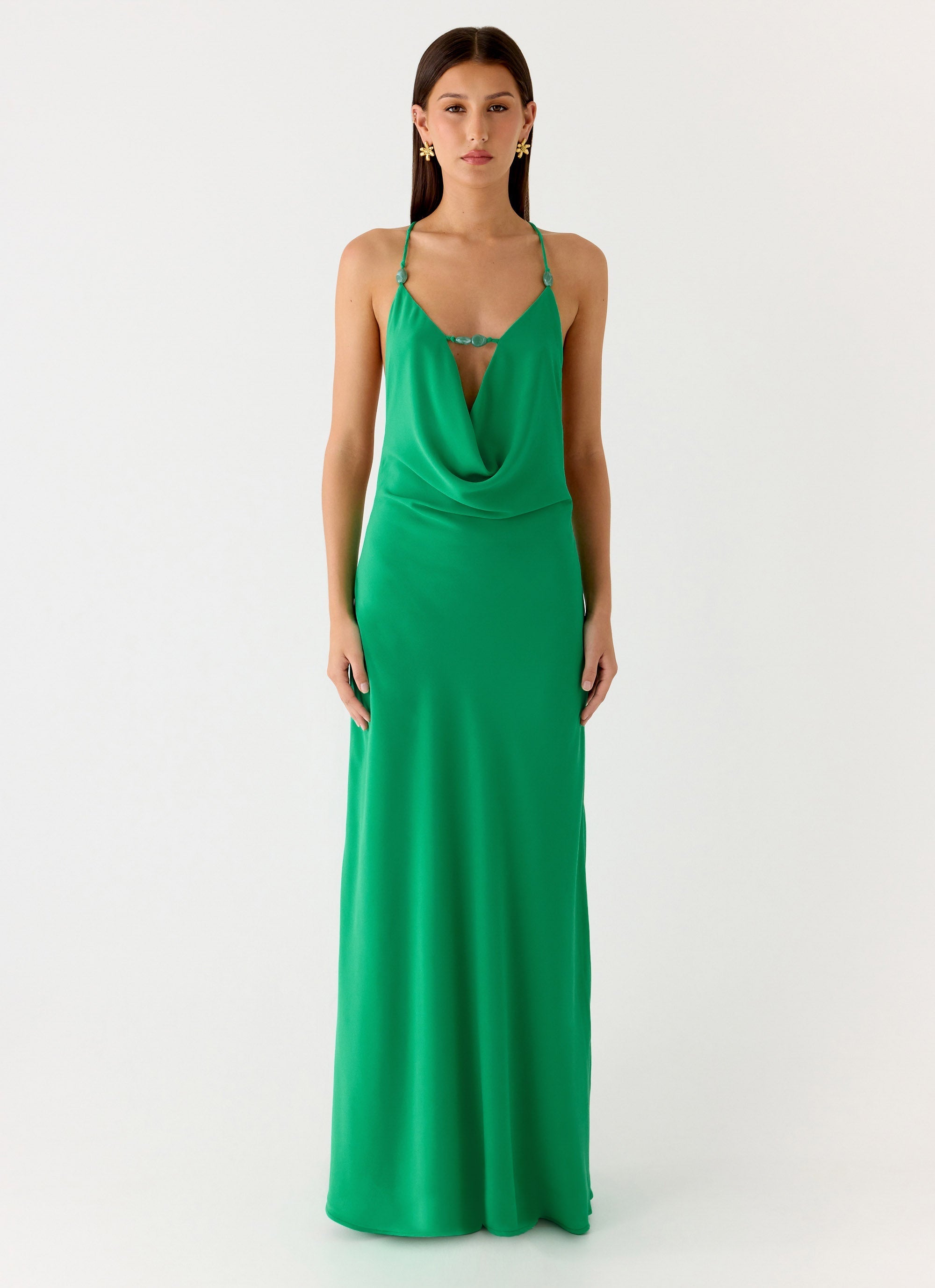 Tropic Muse Beaded Cowl Maxi Dress - Green