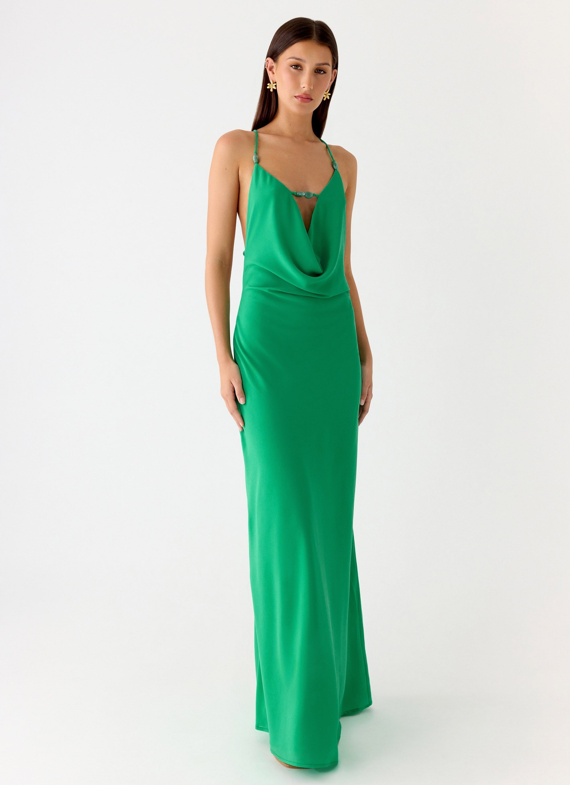 Tropic Muse Beaded Cowl Maxi Dress - Green