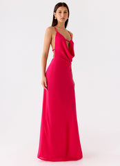 Tropic Muse Beaded Cowl Maxi Dress - Fuchsia