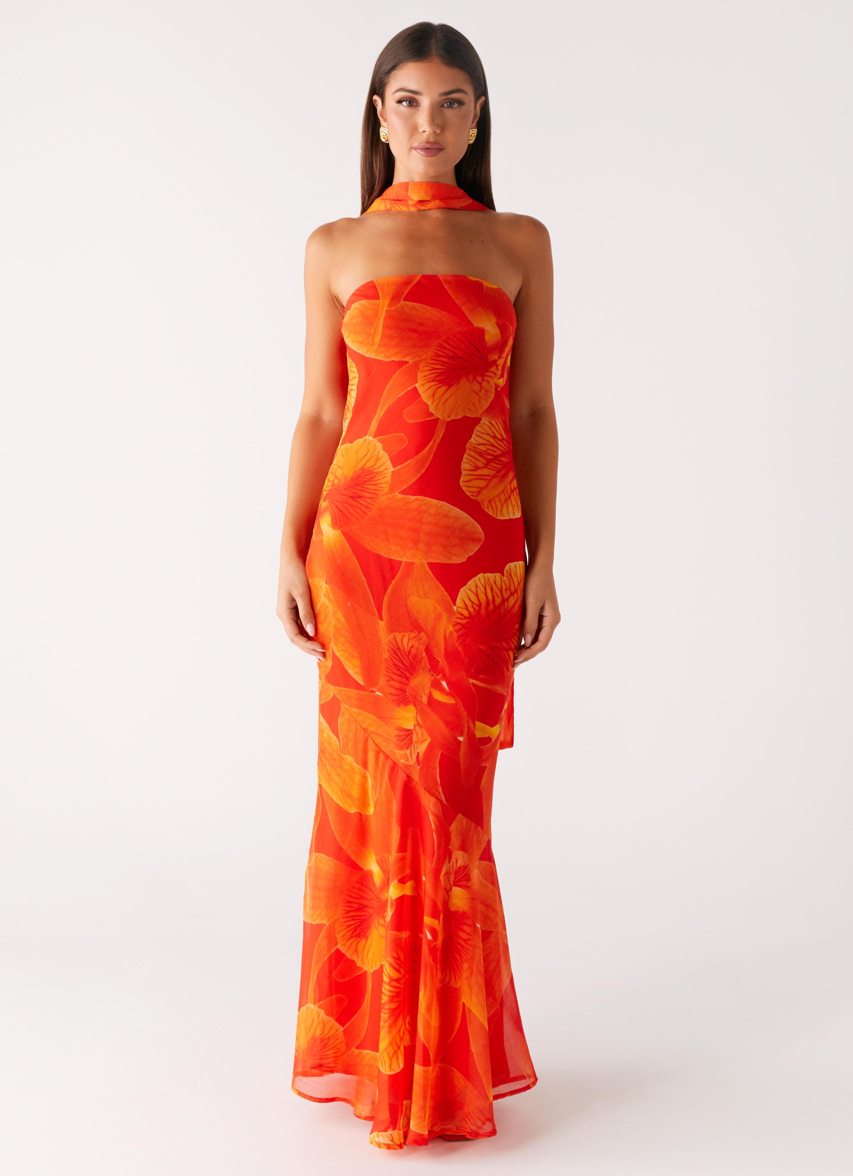 Under The Pagoda Maxi Dress - Orange Floral