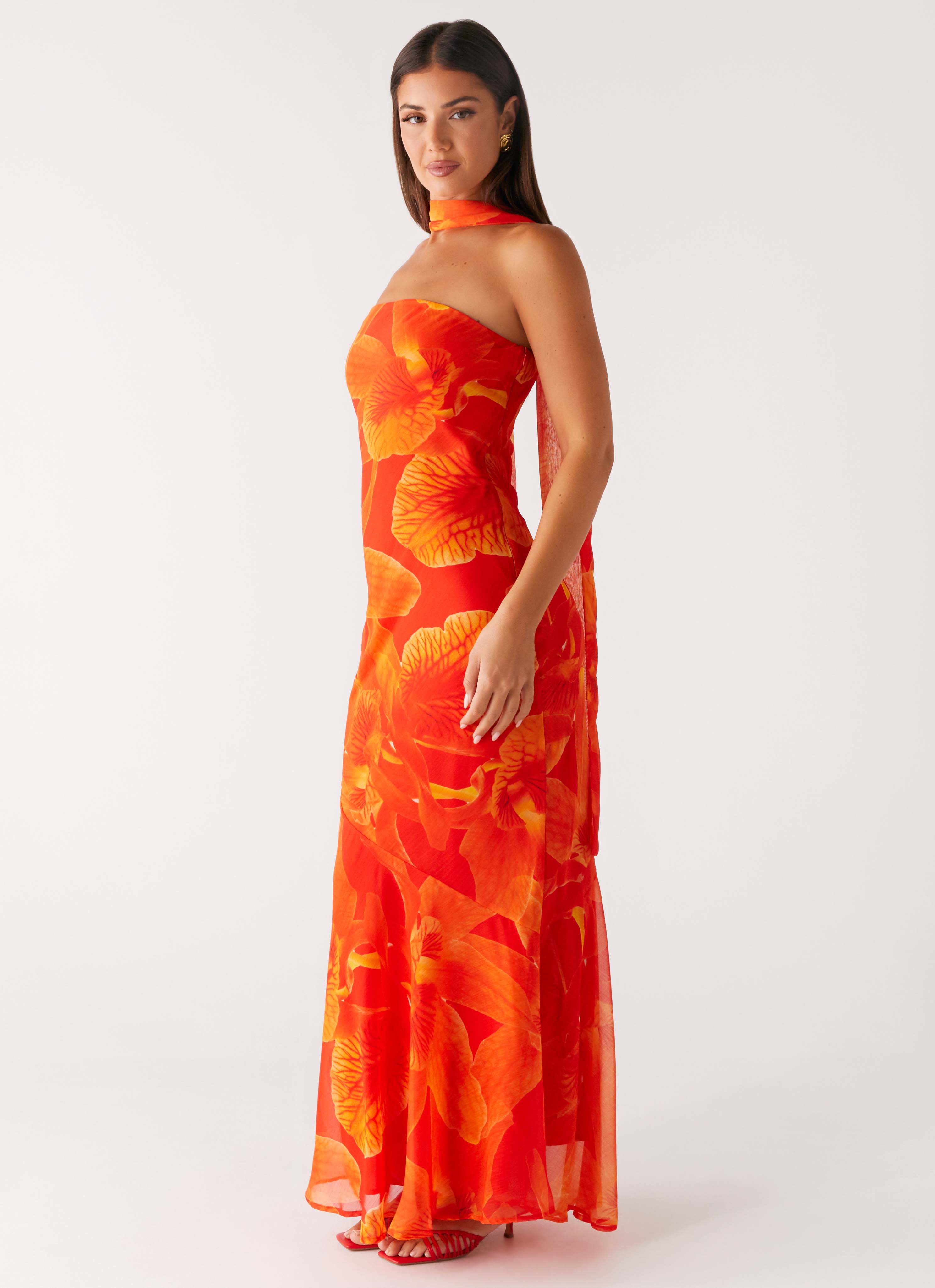 Under The Pagoda Maxi Dress - Orange Floral