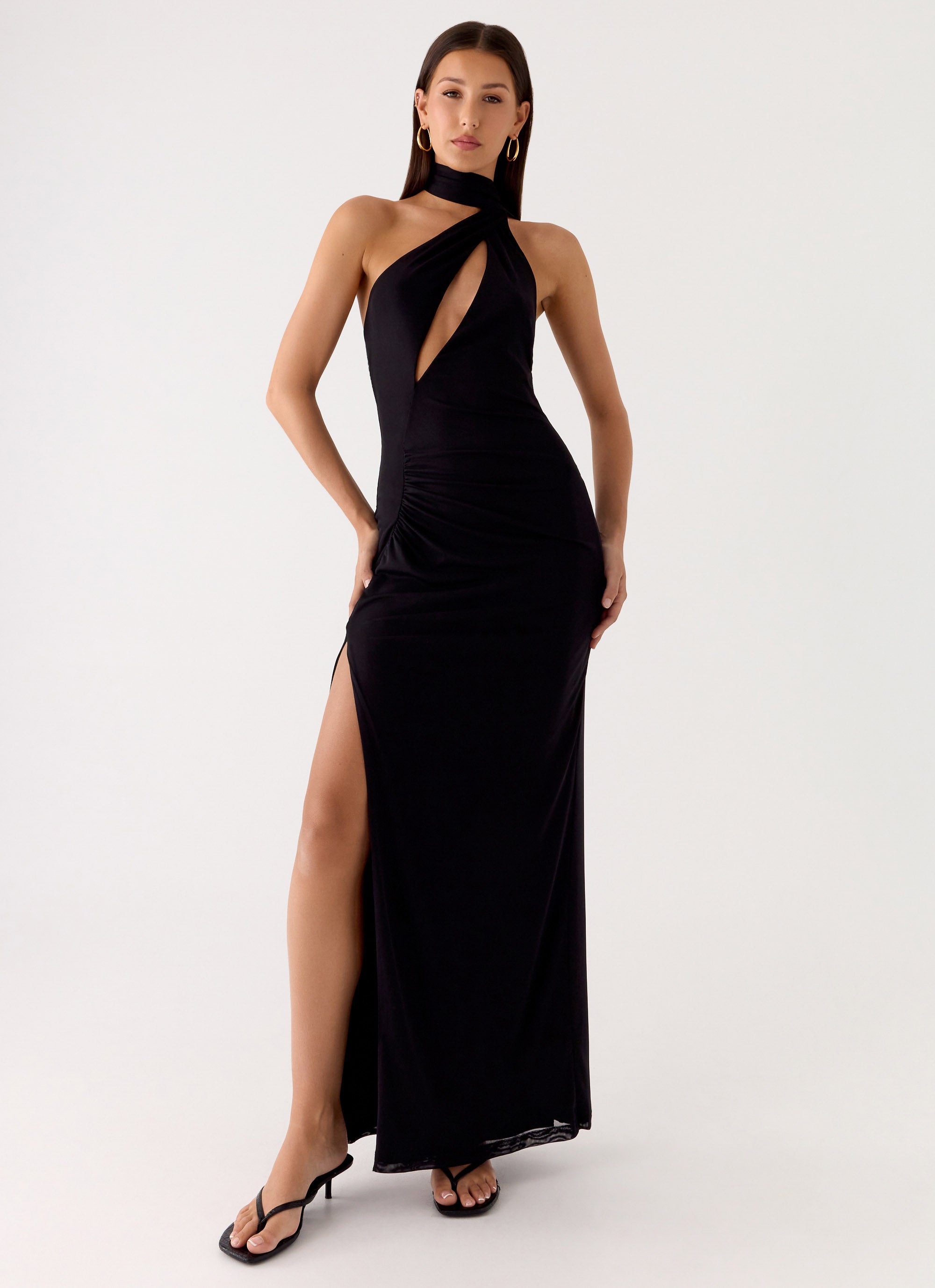 Velvet Vacation Scarf Maxi Dress - Black