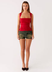 Vivia Denim Micro Shorts - Washed Khaki