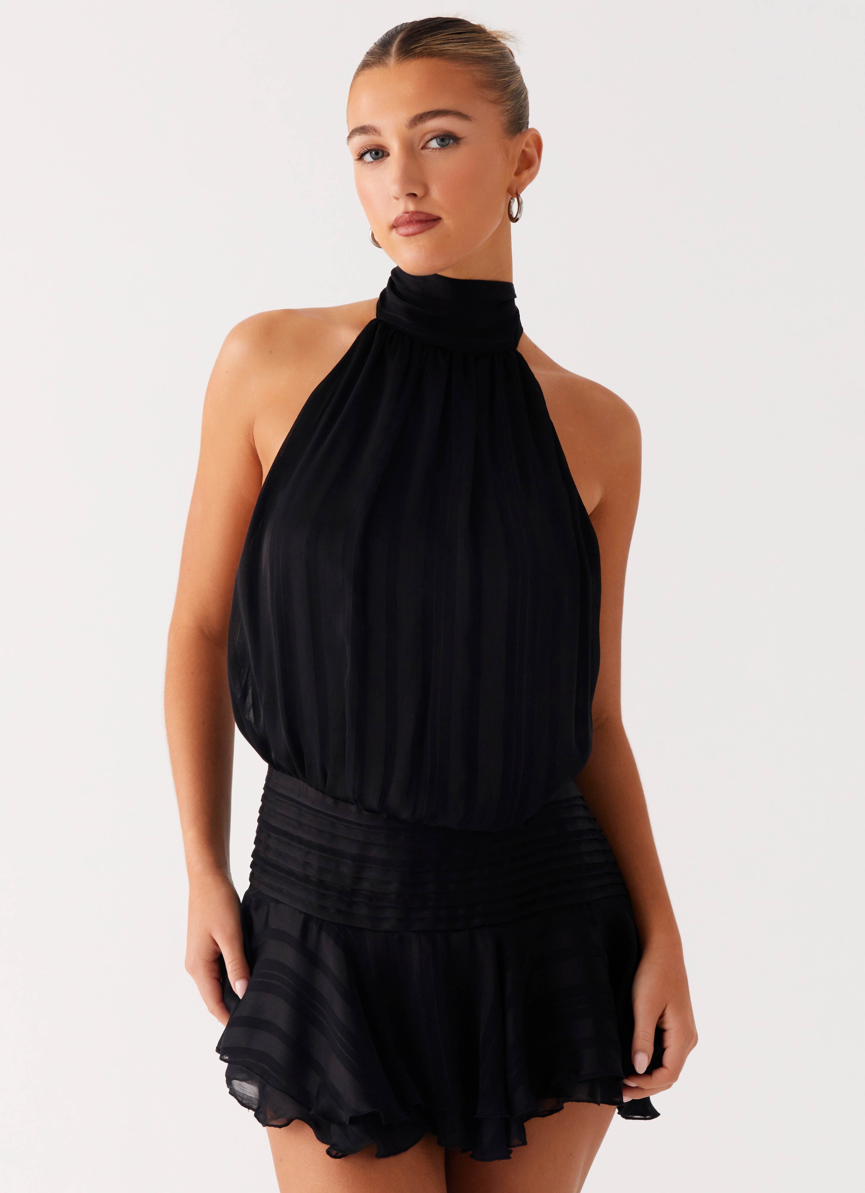 Willow Chiffon Mini Dress - Black