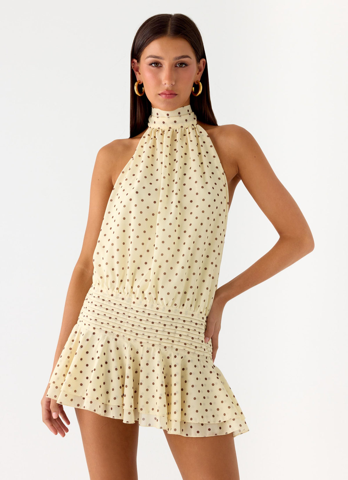Willow Chiffon Mini Dress - Yellow Polkadot