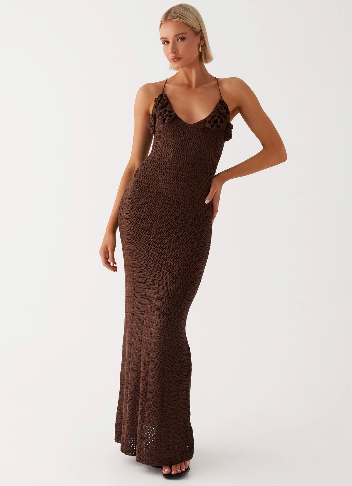 Zara Rose Crochet Maxi Dress - Chocolate